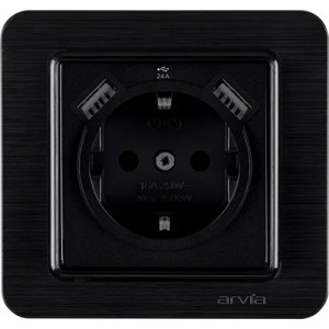 Розетка з заземленням USB-A + USB-A ARVIA Lavin чорний (21 25 4007 300)