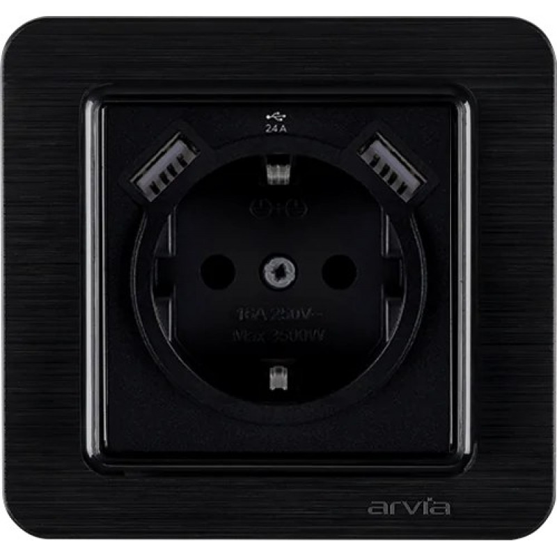 Розетка с заземлением USB-A + USB-A ARVIA Lavin чёрный (21 25 4007 300)