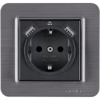 Розетка с заземлением USB-A + USB-A ARVIA Lavin дымчатый (21 27 4004 300)