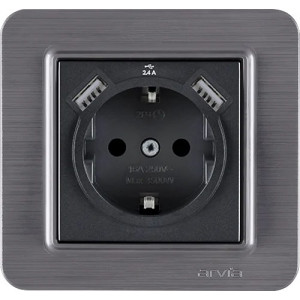 Розетка з заземленням USB-A + USB-A ARVIA Lavin димчатий (21 27 4004 300)
