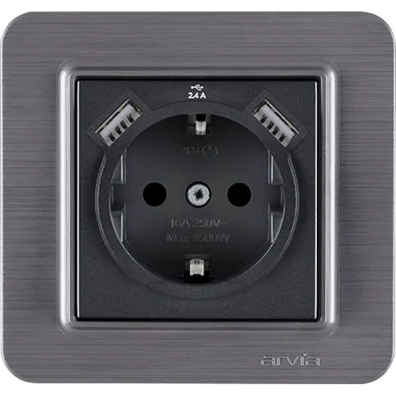 Розетка с заземлением USB-A + USB-A ARVIA Lavin дымчатый (21 27 4004 300)