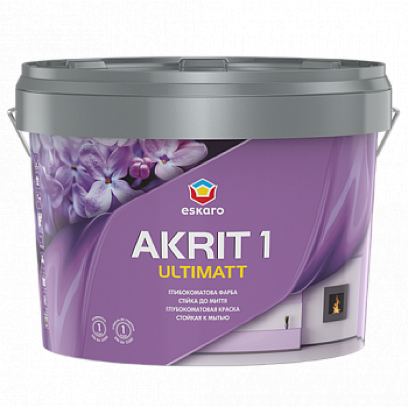 Акрилова фарба Eskaro Akrit 1 Ultimatt стійка до миття глибокоматова біла TR 2.7 л 
