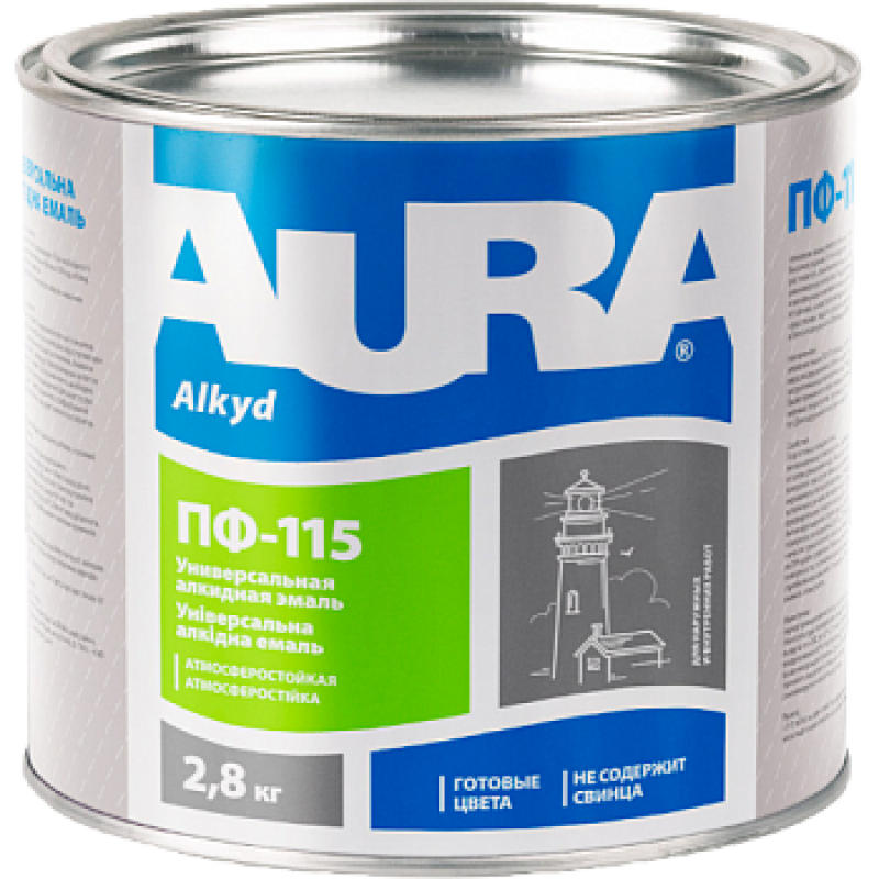 Універсальна алкідна емаль AURA ПФ 115 біла глянцева 0.9 кг