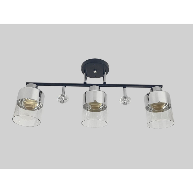 Люстра стельова на 3 плафони VALESO 2426B/3 для вітальні, спальні та кухні чорна з хромом