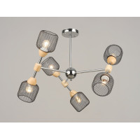 Люстра стельова на 6 плафонів VALESO K2347/6, патрон E27, підвісна, Хром+Дерево K2347/6