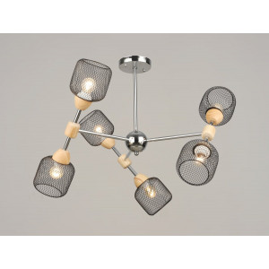 Люстра стельова на 6 плафонів VALESO K2347/6, патрон E27, підвісна, Хром+Дерево K2347/6