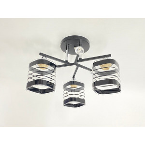 Люстра стельова класична на 3 плафони метал та скло VALESO 2429B/3 Чорний+Хром