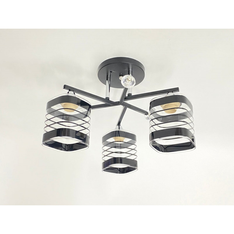 Люстра стельова класична на 3 плафони метал та скло VALESO 2429B/3 Чорний+Хром
