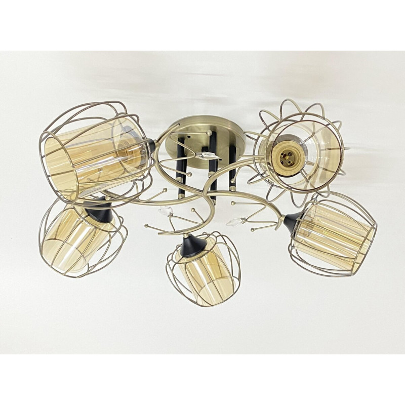 Стельова люстра на 5 плафонів 91186/5 бронза+чорний