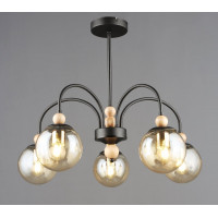 Люстра стельова на 5 плафонів N6618/5 Чорний+Дерево