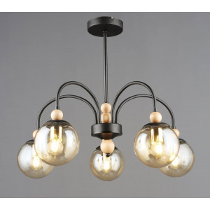 Люстра стельова на 5 плафонів N6618/5 Чорний+Дерево