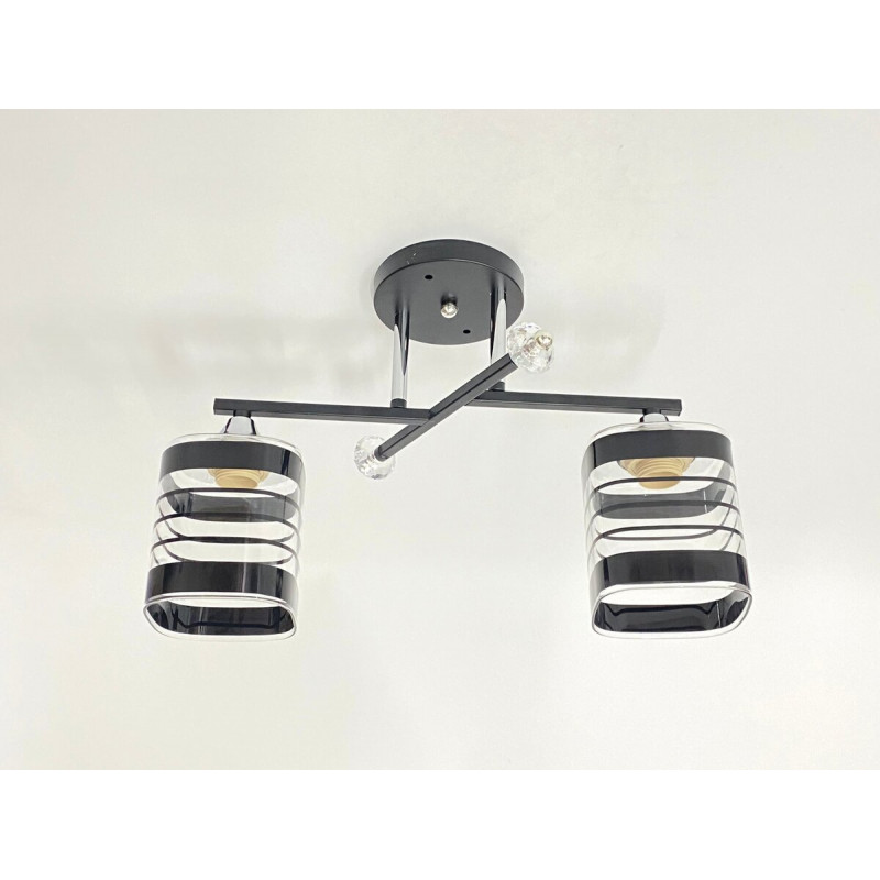 Люстра стельова класична на 2 плафони метал та скло VALESO 2429B/2 Чорний+Хром