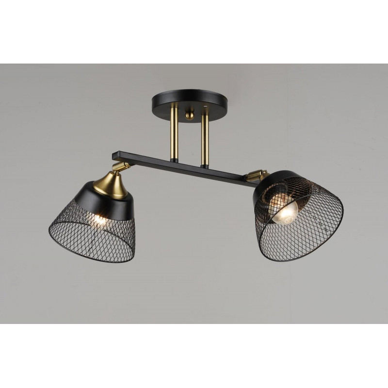 Люстра стельова на 2 плафони VALESO N6823/2, патрон E27, Лофт, Чорний+Мідь