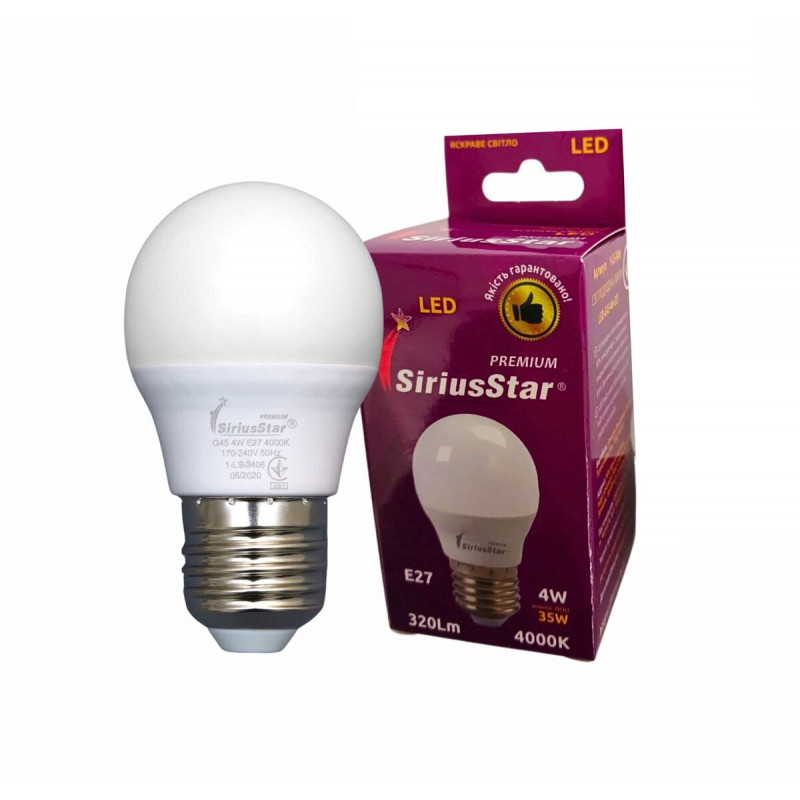 Світлодіодна лампа SIRIUSSTAR 3406 G45 4W-4000K-E27