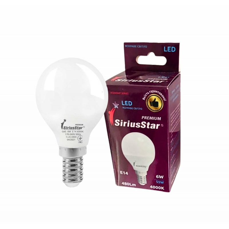Світлодіодна лампа SIRIUSSTAR 3404 G45 6W-4000K-E14