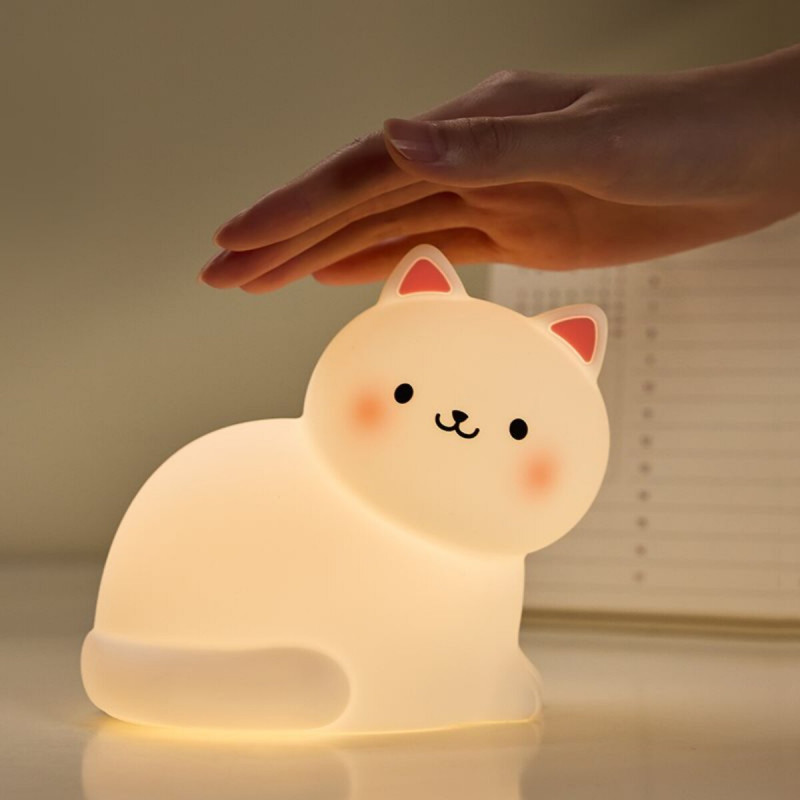 Ночник детский силиконовый сенсорный Белый котенок VALESO A068 для спальни аккумуляторный