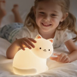 Ночник детский силиконовый сенсорный Белый котенок VALESO A068 для спальни аккумуляторный