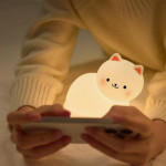 Ночник детский силиконовый сенсорный Белый котенок VALESO A068 для спальни аккумуляторный