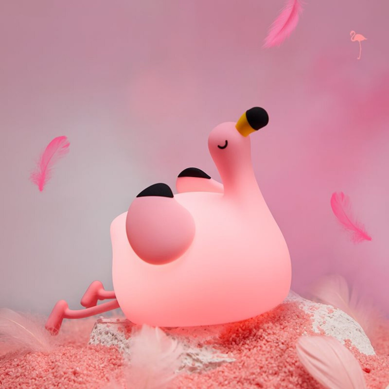 Нічник дитячий силіконовий сенсорний Фламінго VALESO A049 для спальні акумуляторний рожевий