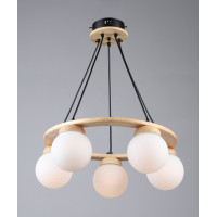 Люстра подвесная B N6843/5 BK+WOOD 5 плафонов черная/дерево