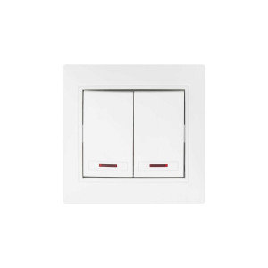 Вимикач 2-клавішний з підсвіткою білий Valeso BW-2002