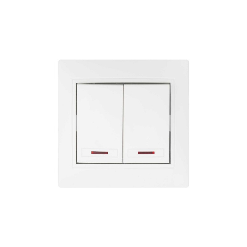 Вимикач 2-клавішний з підсвіткою білий Valeso BW-2002