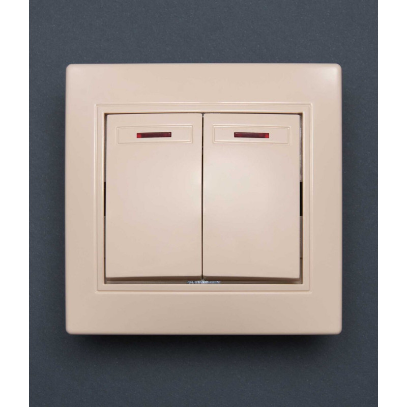 Вимикач 2-клавішний з підсвіткою крем Valeso BK-2002