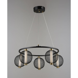 Люстра підвісна світлодіодна VALESO 5 плафонів LED Чорний Золото Метал 3000K+6500K YH1466/5