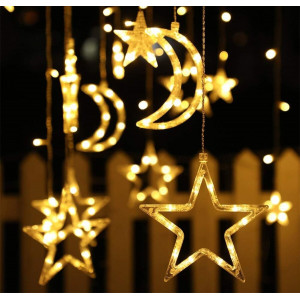 Гірлянда штора LED новорічна VALESO зірки/місяць 12 підвісок 3м×0,6м тепле світло LKS3436