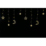 Гірлянда штора LED новорічна VALESO зірки/місяць 12 підвісок 3м×0,6м тепле світло LKS3436