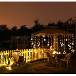 Гірлянда штора LED новорічна VALESO зірки/місяць 12 підвісок 3м×0,6м тепле світло LKS3436