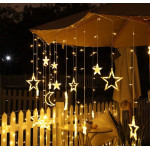 Гірлянда штора LED новорічна VALESO зірки/місяць 12 підвісок 3м×0,6м тепле світло LKS3436