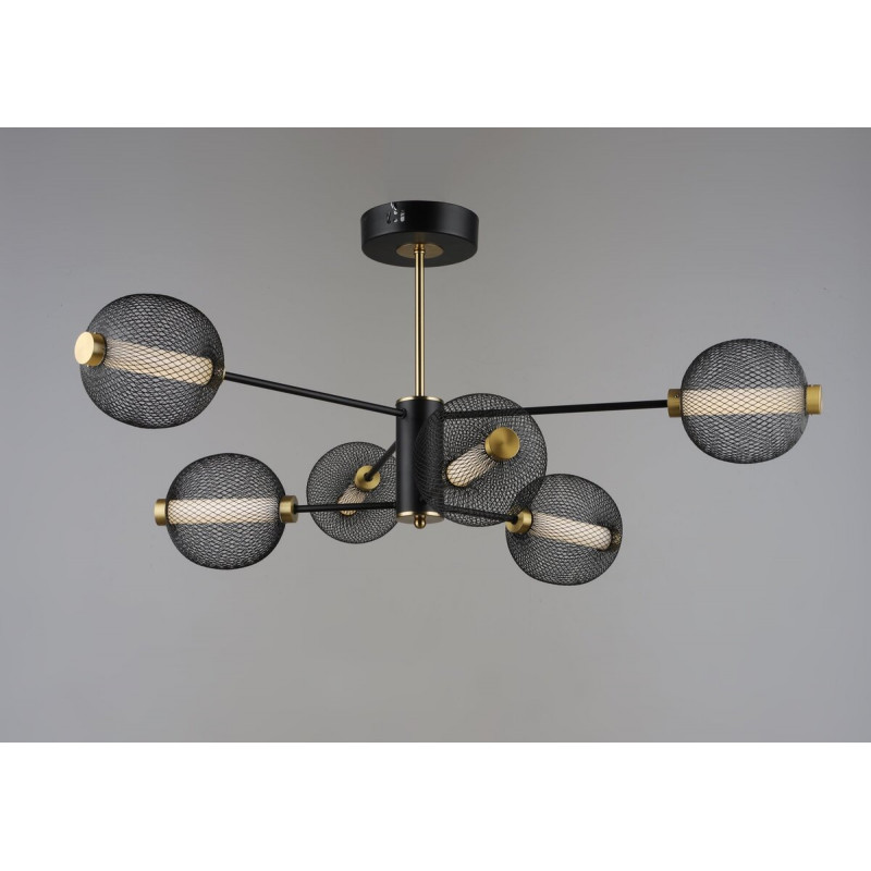 Люстра стельова світлодіодна VALESO 6 плафонів LED Чорний Золото Метал 3000K+6500K YH1464/6