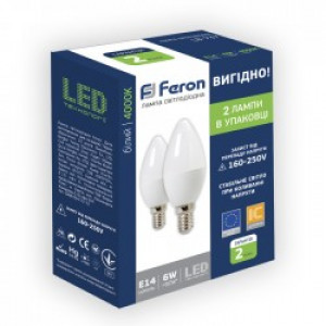 Светодиодная лампа Feron LB-737 6W E14 4000K 2шт/уп