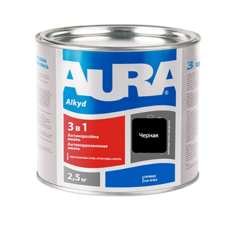 Антикоррозионная грунт-эмаль AURA 3в1 черная 2.5 кг