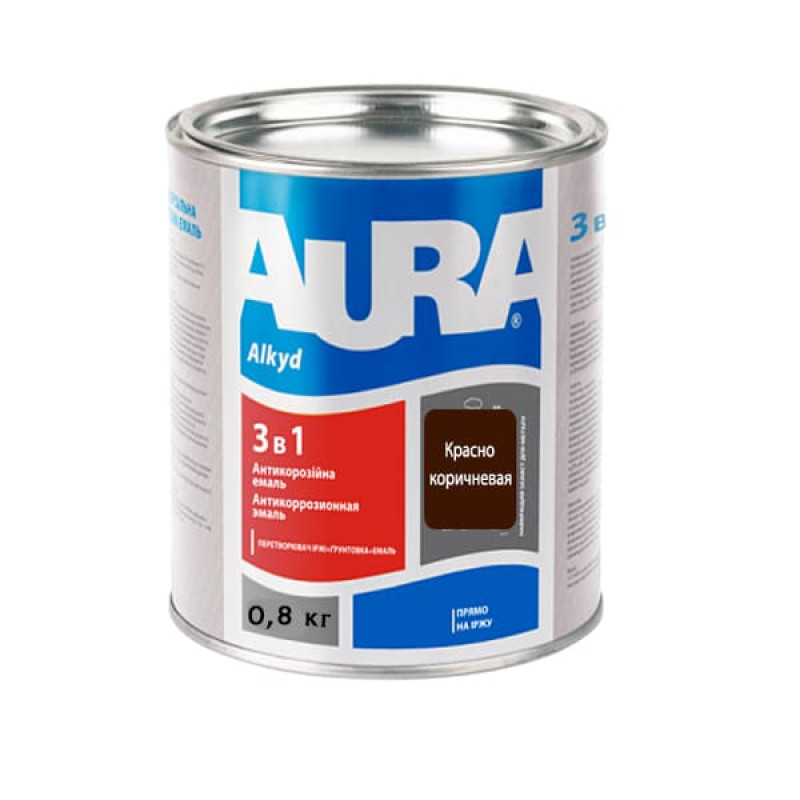 Алкидная эмаль краска AURA 3в1 красно-коричневая 0.8 кг