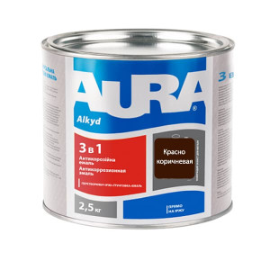 Антикорозійна грунт-емаль AURA 3 в 1 червоно-коричнева