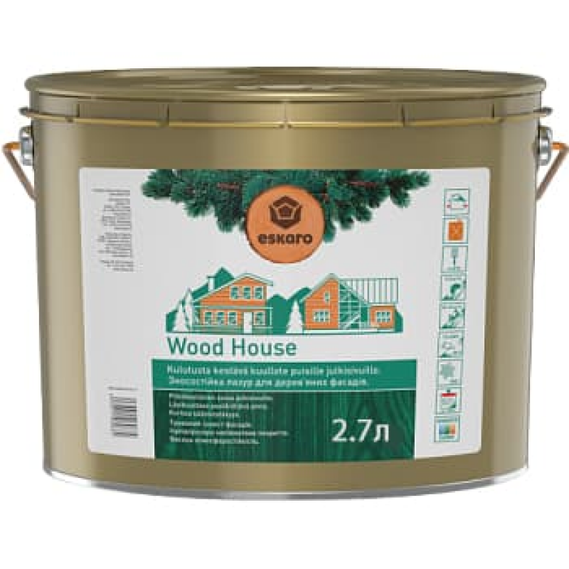 Лазурь для деревянных фасадов Eskaro Wood House полуматовая прозрачная 2.7 л