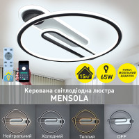 Керована світлодіодна люстра MENSOLA 65W R SMART 530×450×60мм Чорно-біла