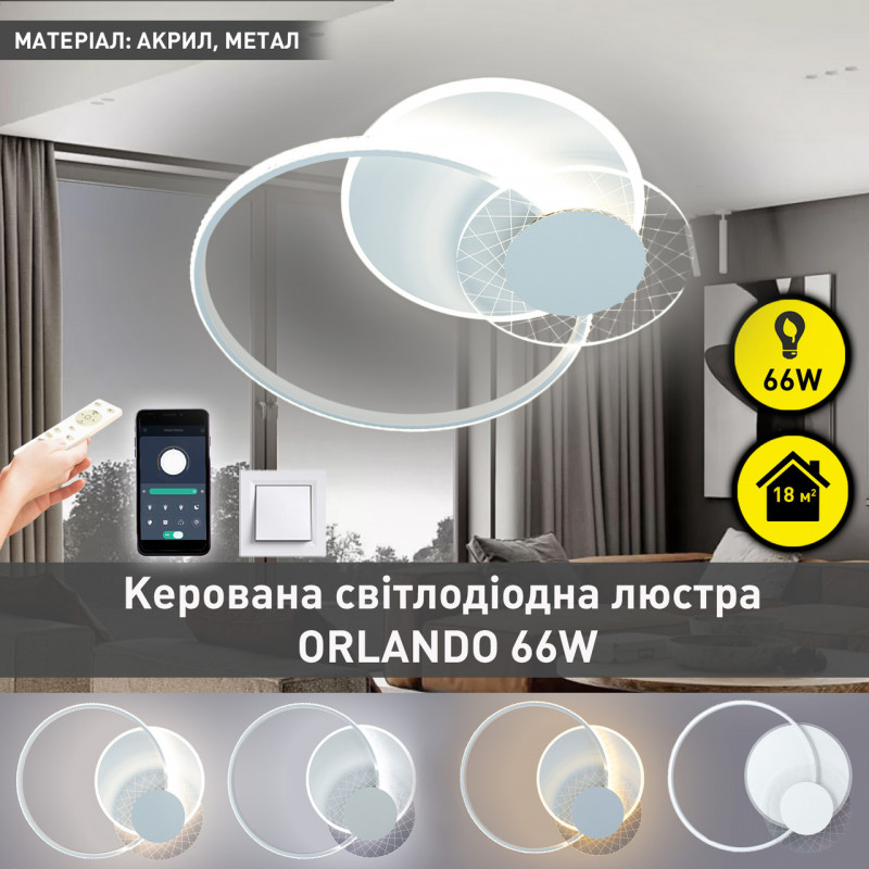 Керована світлодіодна СМАРТ люстра ESLLSE ORLANDO 66W 3R SMART 555x456x58мм Біла