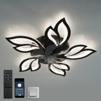 Керована світлодіодна люстра з вентилятором FAN ASTRA 85W+18W 5F 680×120мм Чорна