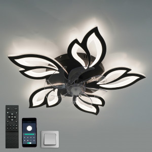 Керована світлодіодна люстра з вентилятором FAN ASTRA 85W+18W 5F 680×120мм Чорна