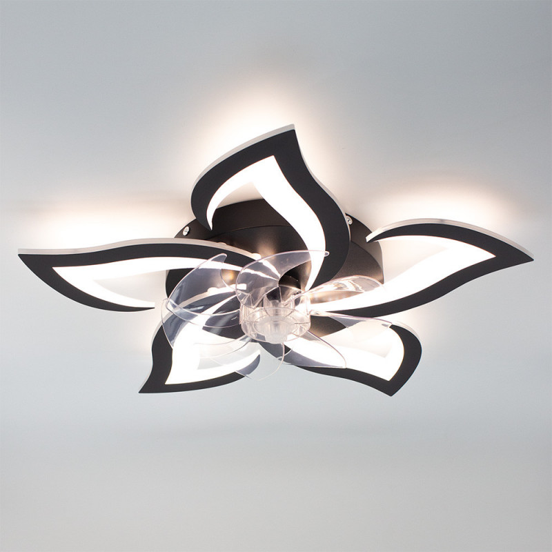 Керована світлодіодна люстра з вентилятором FAN ELLA 72W+18W 5F 680×120мм Чорна