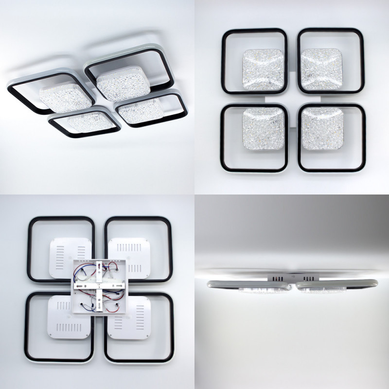 Управляемая светодиодная люстра ESLLSE  ALMAZ 8S 120 Вт 520x520x75 мм Черно-белая