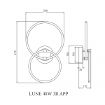 Управляемая светодиодная люстра LUNE 48W 2R-APP-600x350x110-BLACK/GOLD/WHITE-220-IP20