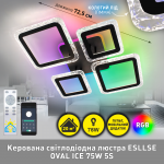Управляемая светодиодная люстра OVAL ICE RGB 75W 5S-APP-725×500×93-BLACK/CLEAR-220-IP20