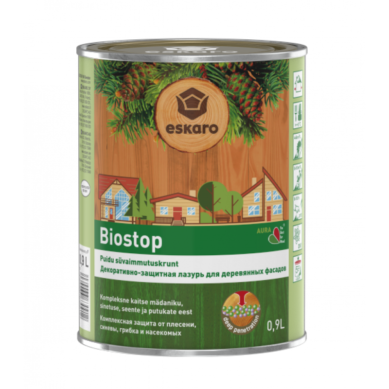 Грунтовка алкидная Aura Biostop глубокого проникновения для длительной защиты древесины 0.9 л Грунтовка алкидная Aura Biostop глубокого проникновения для длительной защиты древесины 0.9 л