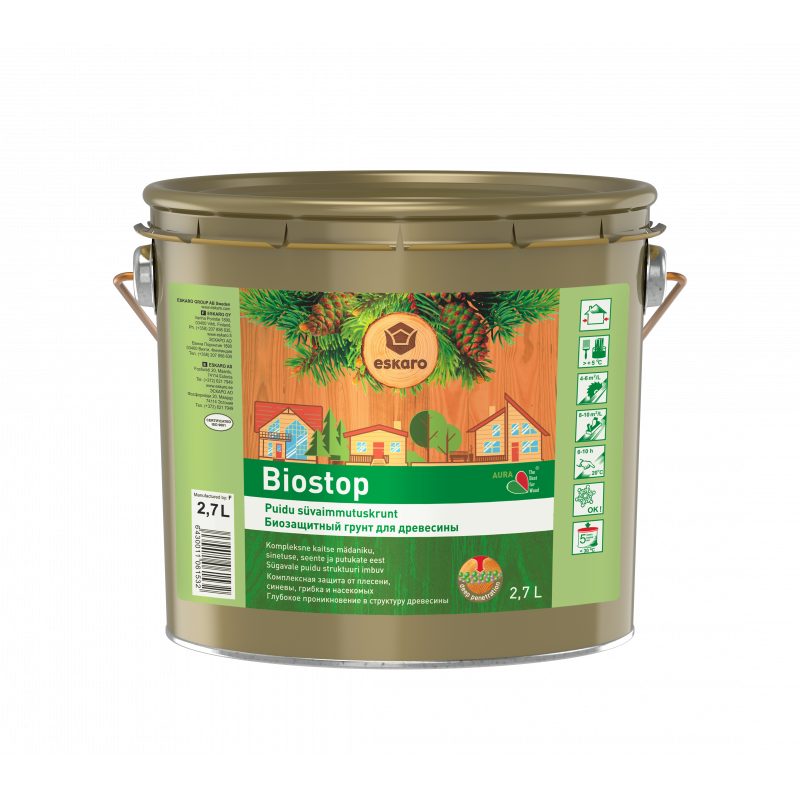 Алкідна ґрунтовка Aura Biostop глибокого проникнення для тривалого захисту деревини 2.7 л Алкідна ґрунтовка Aura Biostop глибокого проникнення для тривалого захисту деревини 2.7 л