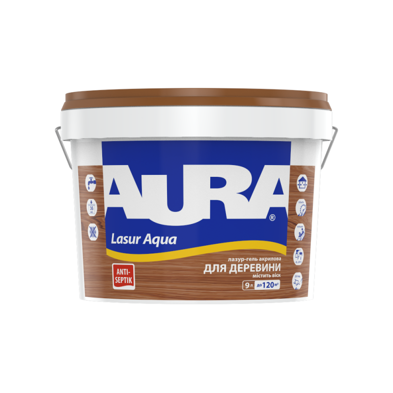 Лазур для дерева Aura® Lasur Aqua безколірна шовковисто-матова 9 л Лазур для дерева Aura® Lasur Aqua безколірна шовковисто-матова 9 л