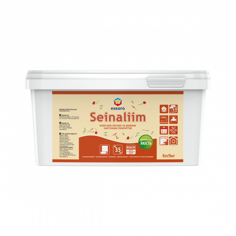 Клей Eskaro SEINALIIM для легких и тяжелых настенных покрытий 1 л Клей Eskaro SEINALIIM для легких и тяжелых настенных покрытий 1 л